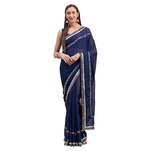 Womanista satin with Blouse Piece Saree (TI1259_ Navy Blue_ Onesize)