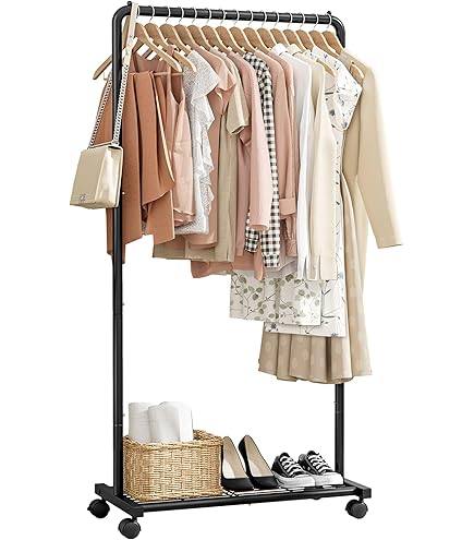 Appendiabiti SunnyPoint Stile Loft Industriale – Organizer Per Vestiti Su Ruote Con Tubo In Metallo – Doppia Barra – Dimensioni 167x82x55 Cm