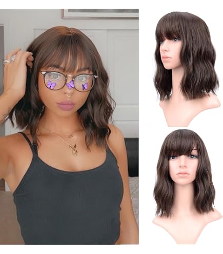 Women light Brown Heat Resistant Synthetic Bob Party Neon Wig Bangs 12 Inch Amazon.com : BATISI Blonde Bob Wig with Bangs Short Gold  main image 4