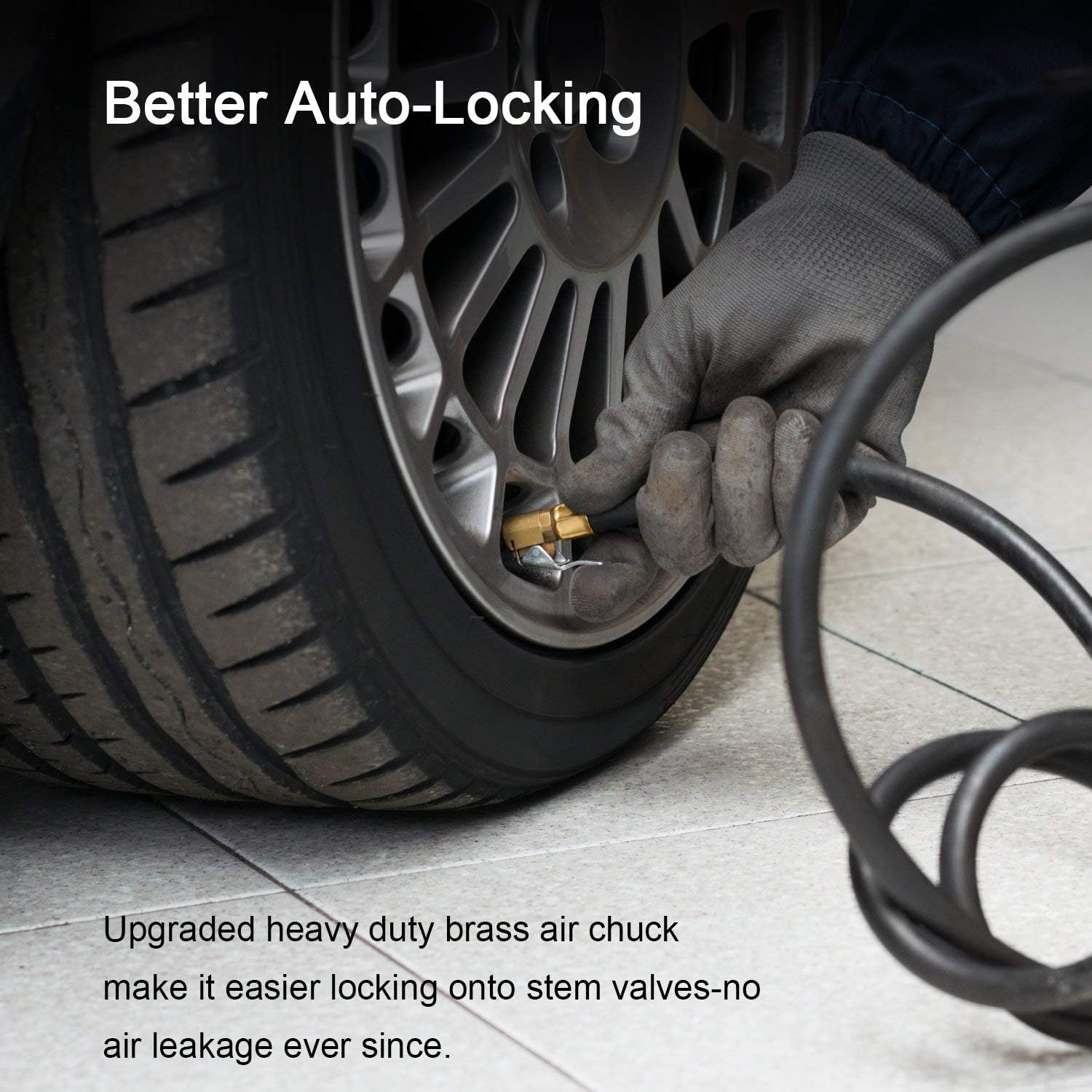 AstroAI Air Chuck, Heavy Duty Closed Flow Lock On Tire Chuck with Clip for Inflator Gauge Compressor Accessories, Yellow: Automotive