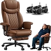 JULYMON Executive Office Chair Big and Tall 500LBS, 165° Reclining Heavy Duty Office Chair with Footrest & Quiet Rubber Wheels, Height Adjustable, Soft Strong Padded Arms, Brown