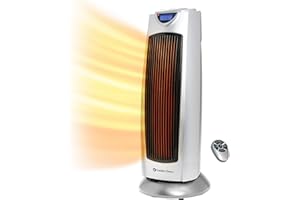 Comfort Zone Electric Oscillating Ceramic Tower Space Heater, Remote, Backlit Digital Thermostat & Temperature Display, Timer, & Overheat Sensor, Ideal for Home, Bedroom, & Office, 1,500W, CZ499R