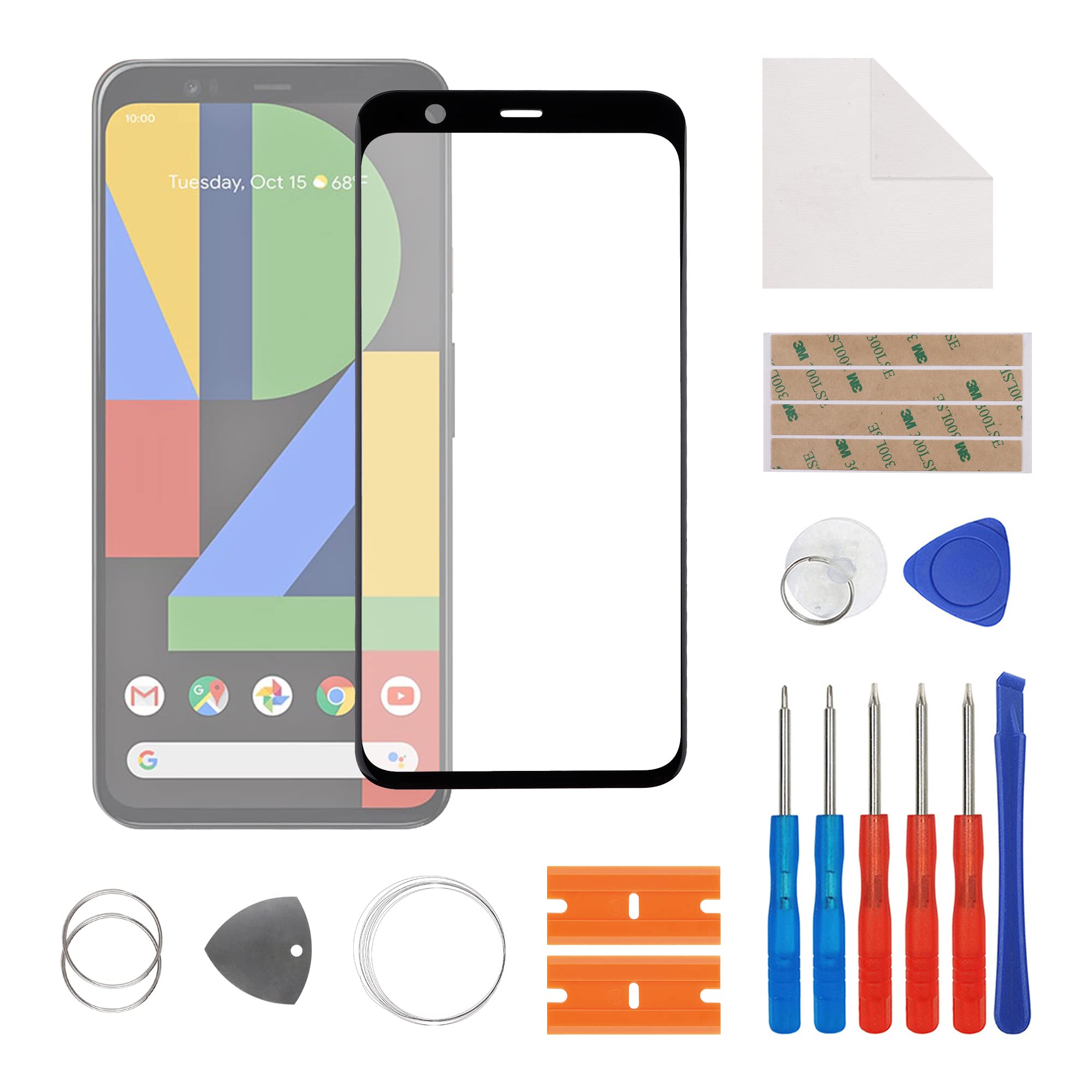 SwarKing Display Glass Front Glass Outer Glass Outer Screen Lens Replacement Compatible with Pixel 4 G020M, G020I, GA01188-US, GA01187-US, GA01189-US, GA01191-US, GA01189-US with Repair Kit