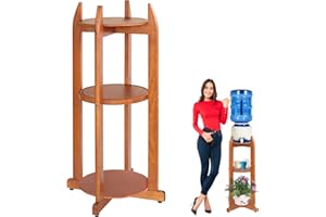 BETSEO Natural Solid Wood Water Dispenser Floor Stand (32.8" Hight-11.2" Wide) Drink Dispenser Floor Stand with 3 Round Shelfs Included for 1-5 Gallon Water Bottles/Crocks, Water Jug (Light Brown Color)