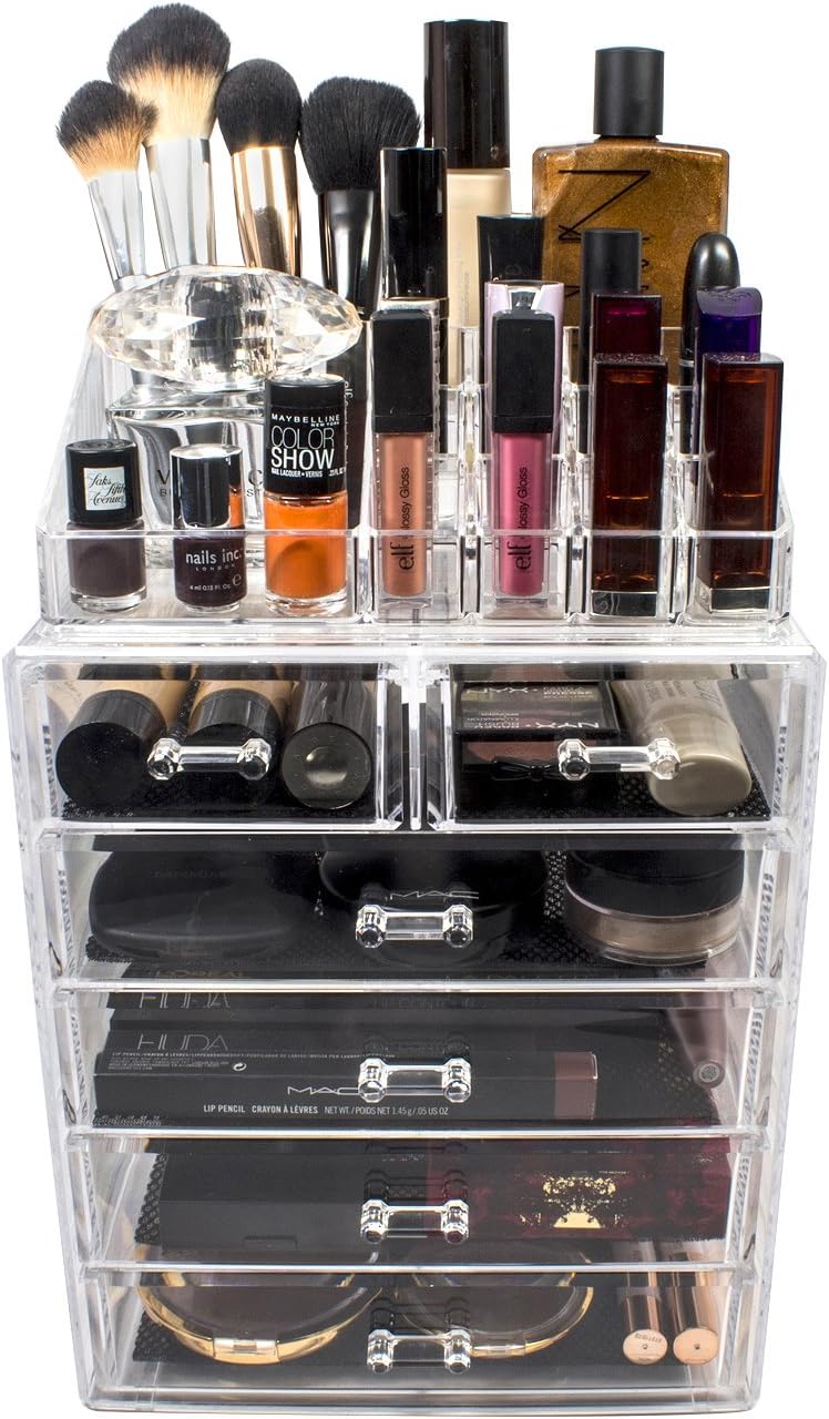 Sorbus Cosmetic Makeup and Jewelry Storage Case Display - Spacious Design - Great for Bathroom, Dresser, Vanity and Countertop (4 Large, 2 Small Drawers, Clear): Home & Kitchen