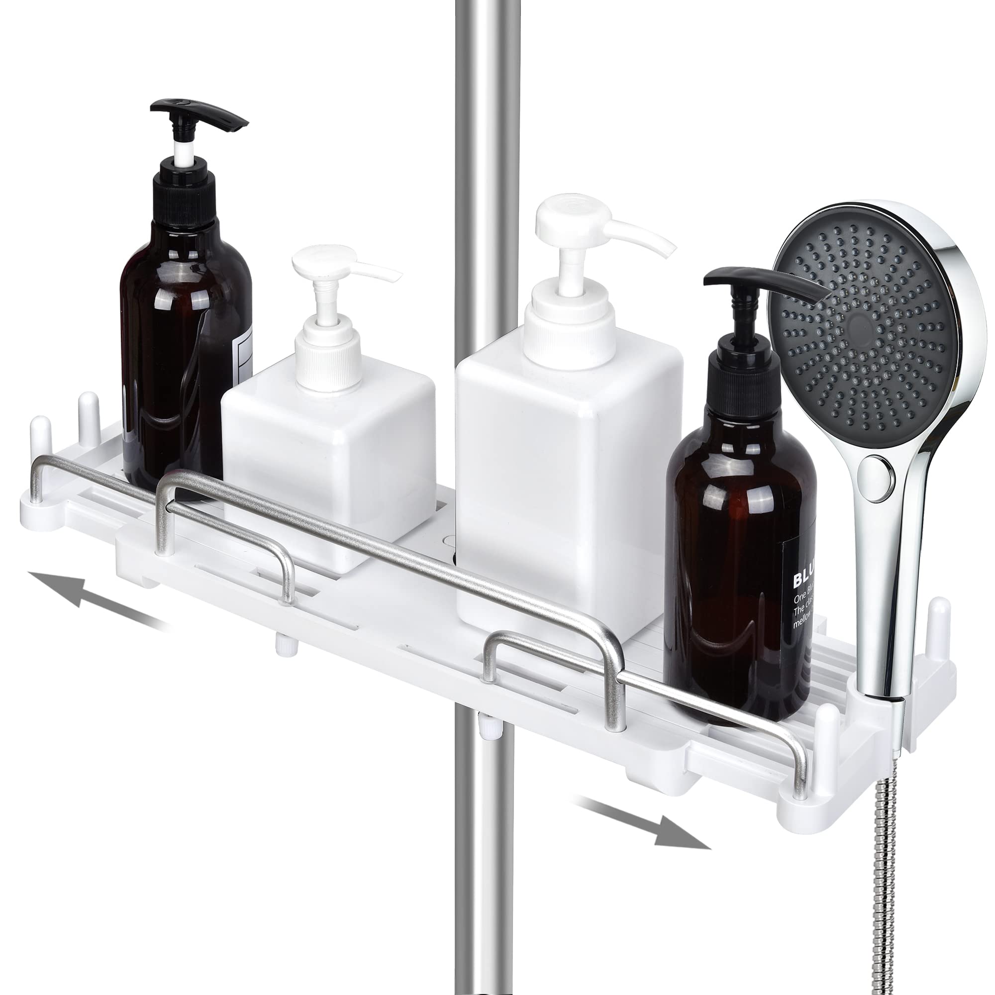 LOLYPOT Duschablage Ohne Bohren Teleskopisch 32-48cm, Duschablage zum hängen Badezimmer Organizer, Duschregal Ohne Bohren, Duschstangen-Aufbewahrungsregal für 18 mm-25 mm Duschstange (Weiß) 6