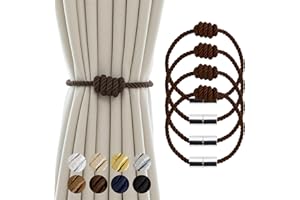 Contoeey Curtain Tiebacks Magnetic Decorative Curtain Tie Backs for Curtains 4 Pack Rope Curtain Holders for Drapes Outdoor Curtain Holdbacks, Coffee