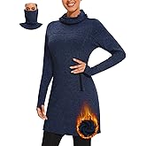 Soneven Women's Fleece Dress Running Thermal Sweatshirts Dresses Winter Skiing Athletic Pullover with Thumb Holes and Pockets
