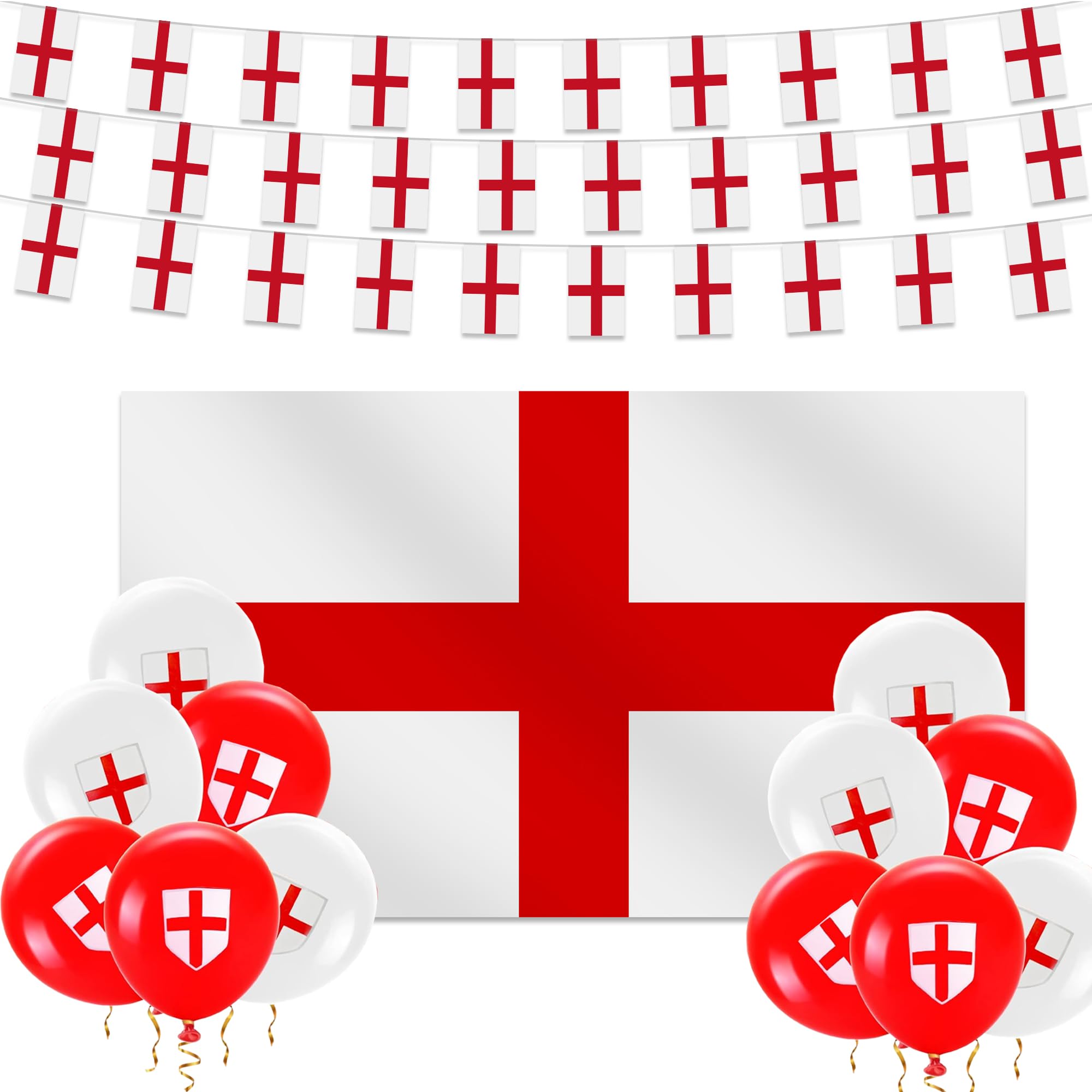 England St Georges Flag Bunting Decorations Balloons for St. George's Day Decoration Womens Euro Football Decorations Large St George's Cross Flags Garden Street Bar Party Decoration