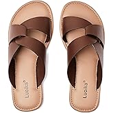 Luoika Women's Wide Width Flat Slides Sandals, Strapy Slide Sandal Slip on Dressy Summer Shoes for Women.