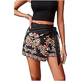 Floerns Women's Embroidery Tie Side Asymmetrical Hem Boho Skorts Vacation Skirt Shorts