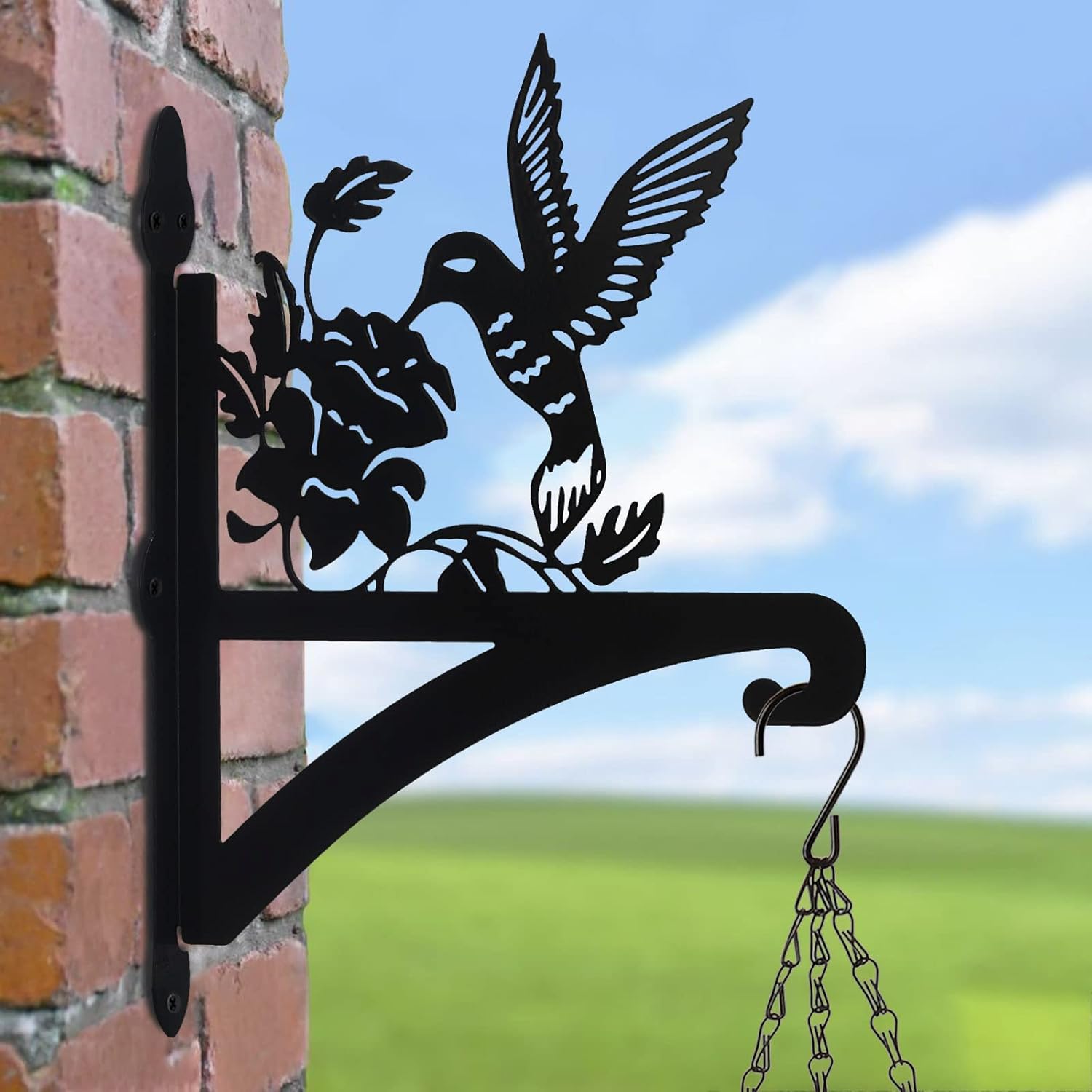 Outdoor Hanging Brackets - BAYN Plant Hangers Outdoor Iron Heavy Duty Ornamental Hummingbird Silhouette Wall Mounted Hanging Plant Bracket for Flower Pot Lantern Bird Feeder Wind Chimes