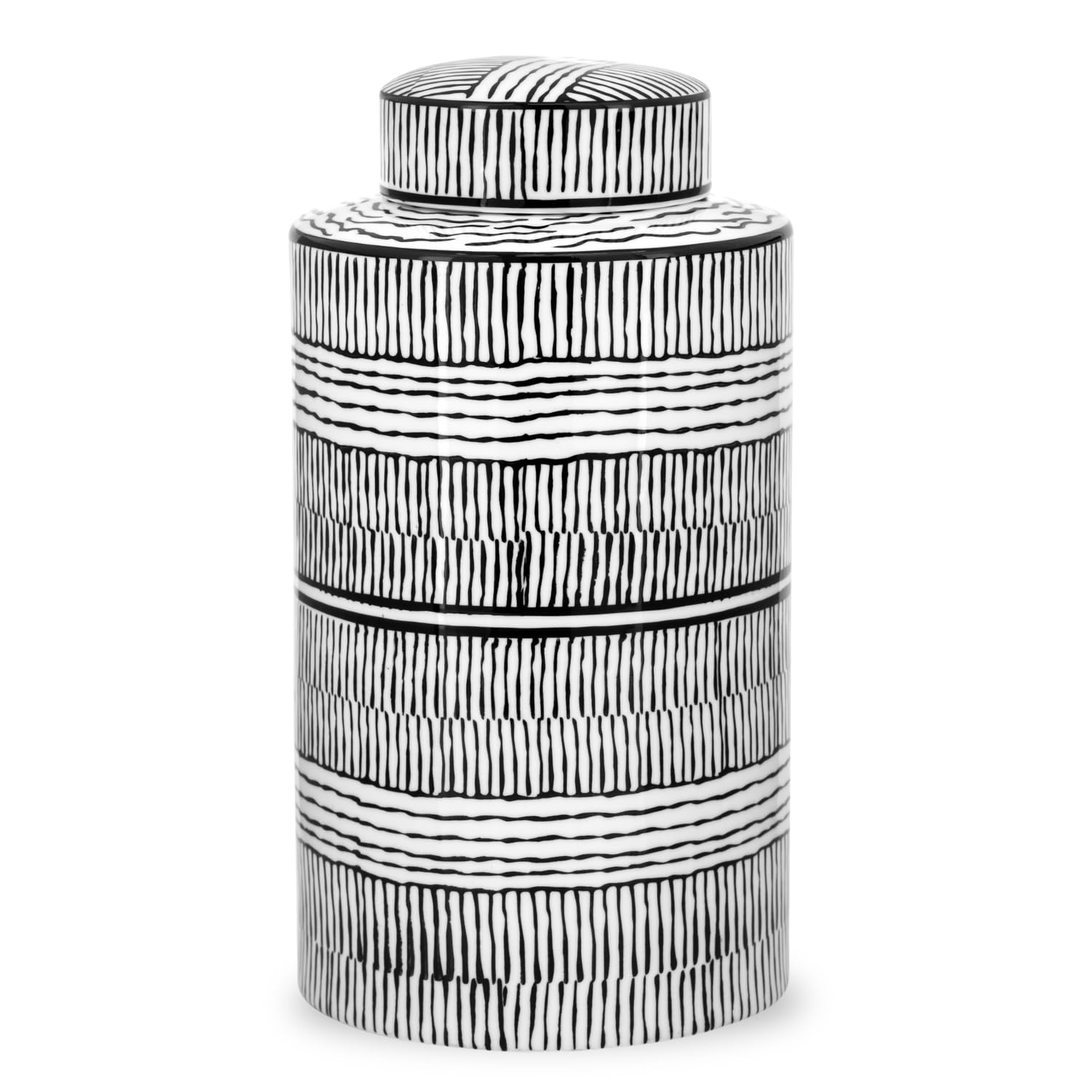 Torre & Tagus Takara Black and White Ginger Jar Vase with Lid - 11" Tall Modern Vase for Flowers Room Decor - Classic Handmade Home Decor for Storage & Table Centerpiece Display with Lattice Artwork