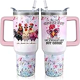 40oz Chicken Stainless Steel Tumbler with Handle and Straw, Hen Insulated Cup Travel Coffee Mug Water Bottle with Lid and Straw, Animal Lovers Women Gifts