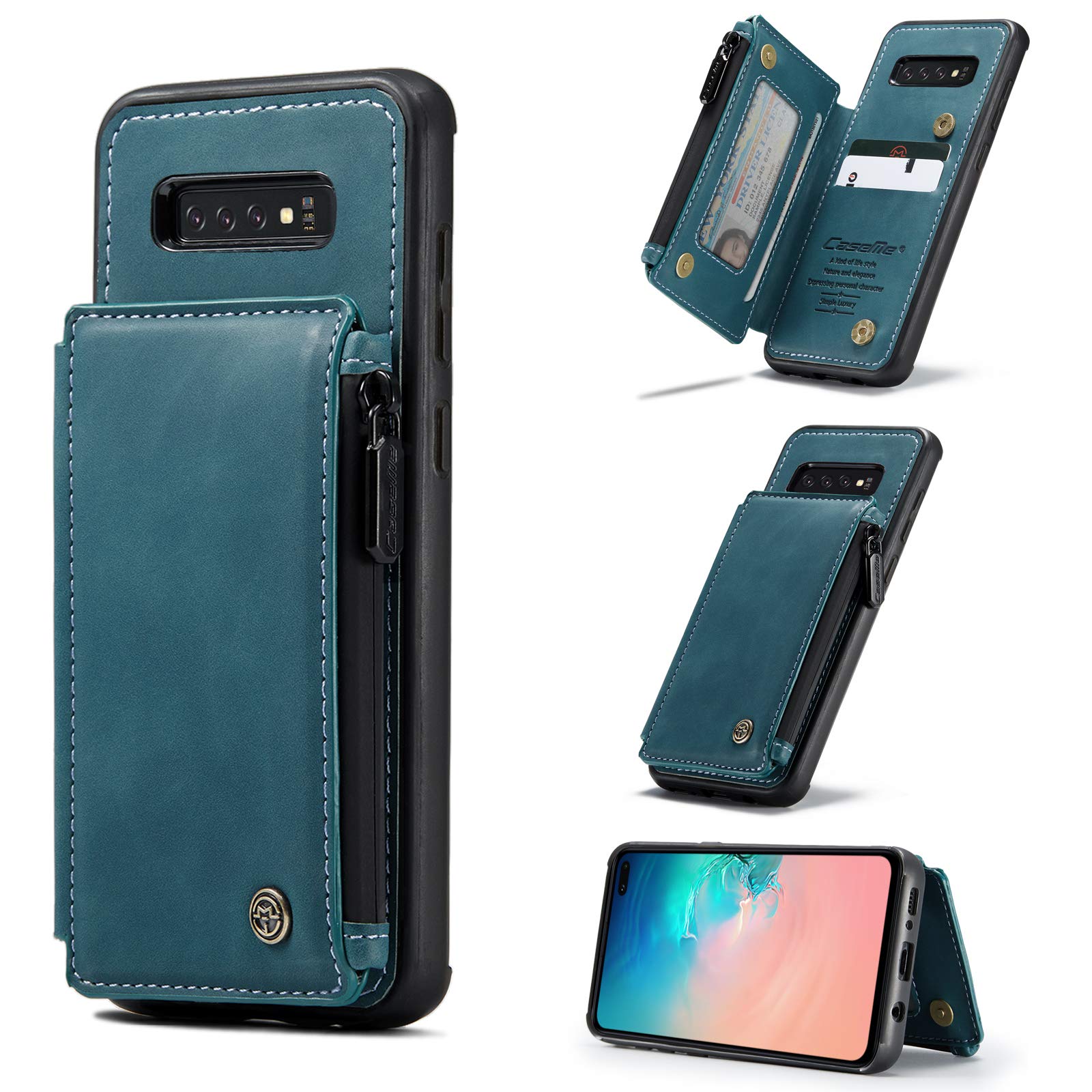 UFinetech 2-in-1 Samsung Galaxy S10 Plus Case Wallet TPU Leather Flip Stand Magnetic Card Holder Waterproof Zipper RFID Blocking Slot Designer Luxury 2020 Purse Holster Cover for Samsung Galaxy S10+