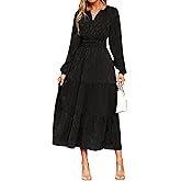 Simplee Womens Casual Long Sleeve Dress Fall Elegant Wedding Guest V-Neck Maxi Floral Dresses 2025 Trendy