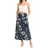NILOUFO Women Trendy Maxi Skirts Casual High Waisted Elastic A-Line Long Skirt with Pockets