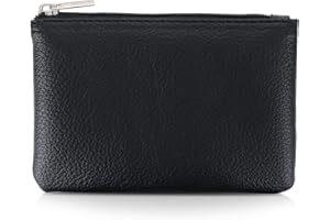 TIESOME PU Lychee Pattern Zipper Coin Purse - Portable Mini Wallet for Women With Credit Card Key Lipstick Pocket (Black)