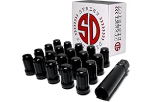 STREET DISTRICT Black Chrome Wheel Lug Nuts (20 pcs) - Splined Lug Nut M12x1.25 with Conical Seat - High-Strength Forged Stee