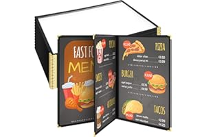 Cinnvoice 12 Pcs Restaurant Menu Covers 8.5 x 11 Inch Book Style 3 Page 6 View PVC Transparent Restaurant Menu Holder Book for Cafe Bar Hotel, Black