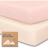 2-Pack Mini Crib Sheets Fitted - 38x26 Pack N Play Sheets for Pack and Play Mattress, Organic Cotton, Soft & Breathable Playard Bedding, Neutral Mini Toddler Bed Cover for Boys, Girls (Cameo)