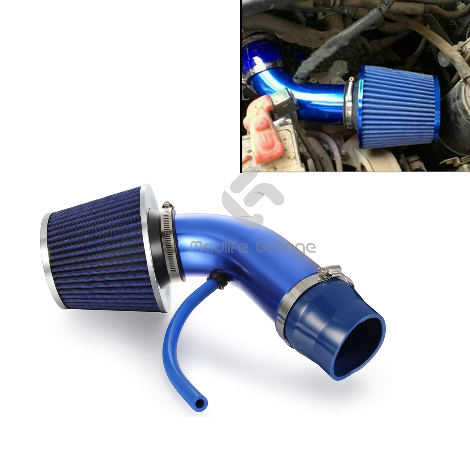 Madlife Garage Universal Car Cold Air Intake Filter Induction Kit Pipe Hose System Carbon(Blue)