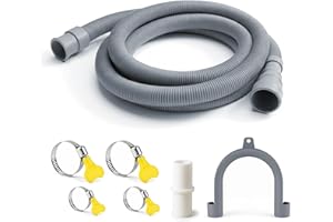 Voluda Universal 6.5 FT Flexible Corrugated Washing Machine Drain Hose Extension - Replacement for Dishwasher and Washer, with 4 Clamps, 1 Adapter and 1 U-Bracket