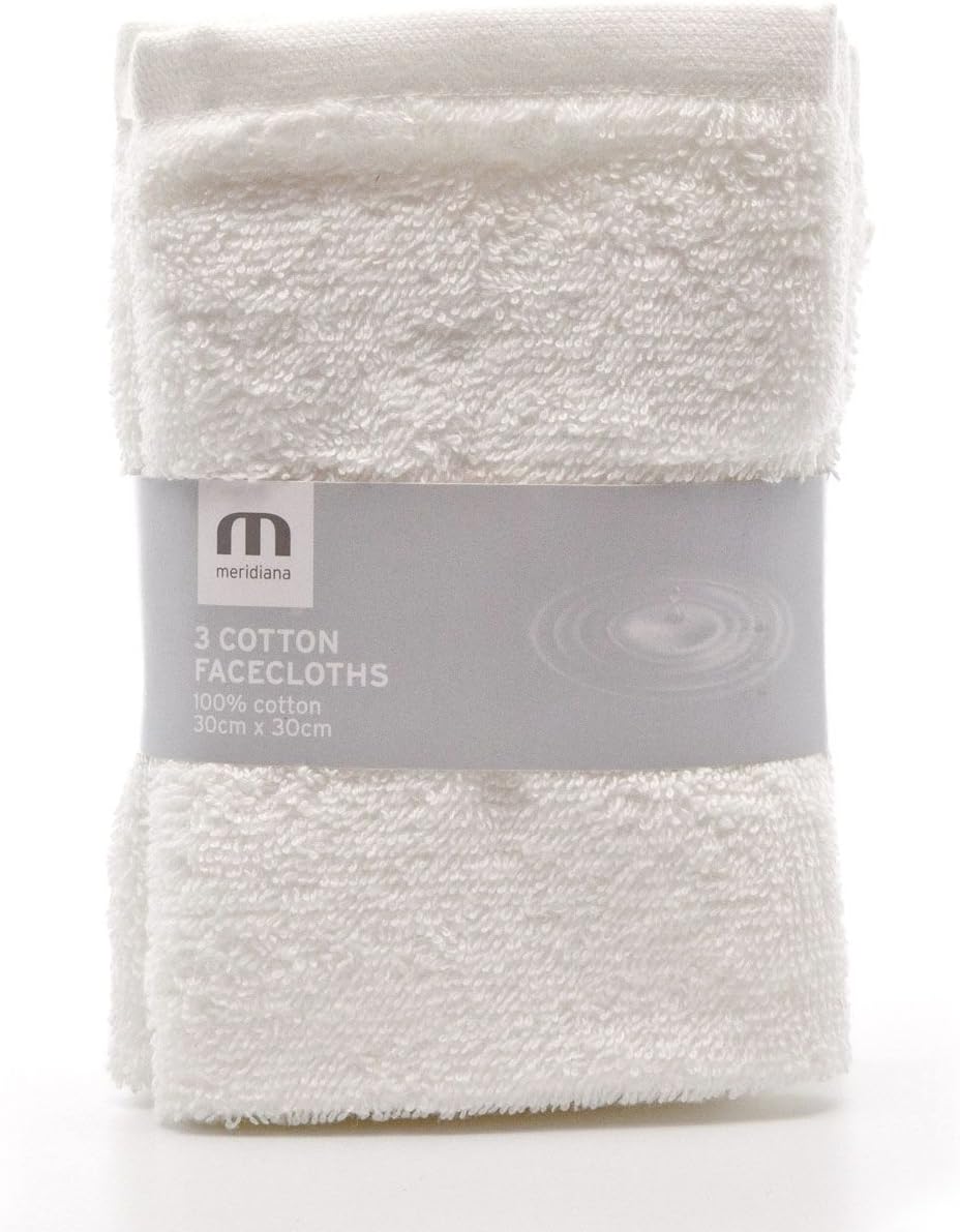 Meridiana Supersoft 100% Cotton Washcloths 3 Pack White 30cm x 30cm