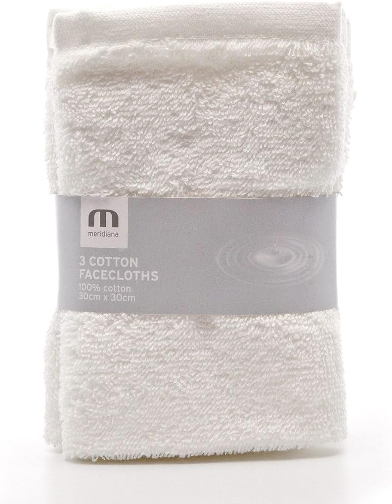 Meridiana Supersoft 100% Cotton Washcloths 3 Pack White 30cm x 30cm