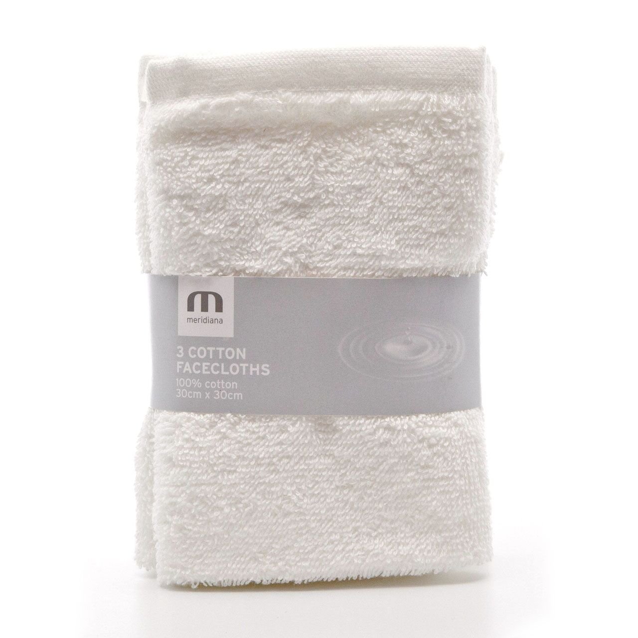 Meridiana Super Soft 100% Cotton Family Washcloths. Machine Washable. White. 3 Pack. 30cm X 30cm X