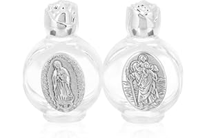 DIDISEAON 2pcs Empty Glass Christian Holy Water Bottles with Lid Jesus Refillable Catholic Essential Oils Container Dispenser