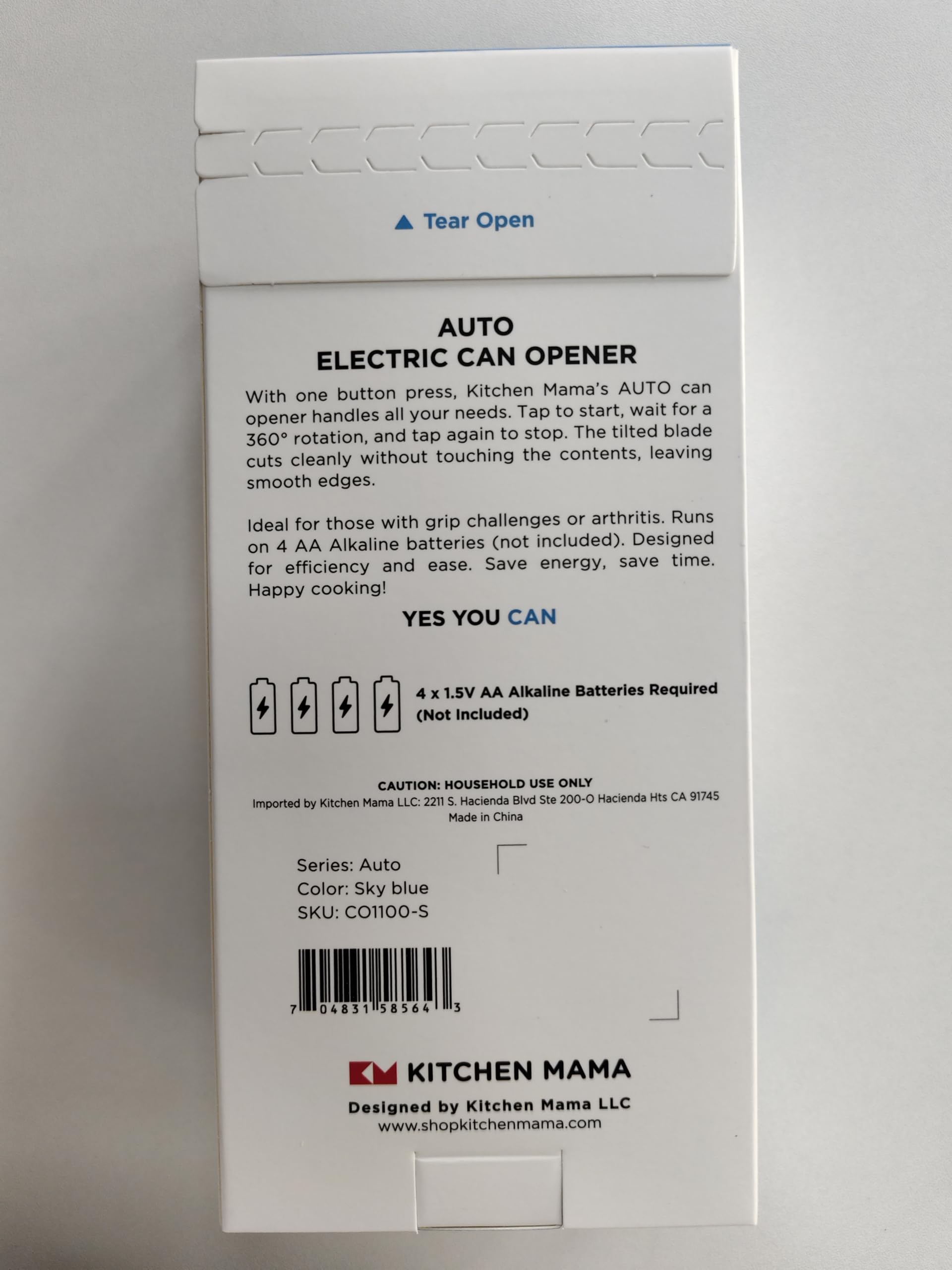 Kitchen Mama Auto Electric Can Opener : Open Your Cans with A Simple Press of Button - Automatic, Hands Free, Smooth Edge, Food-Safe, Battery Operated, YES You CAN (Sky Blue)