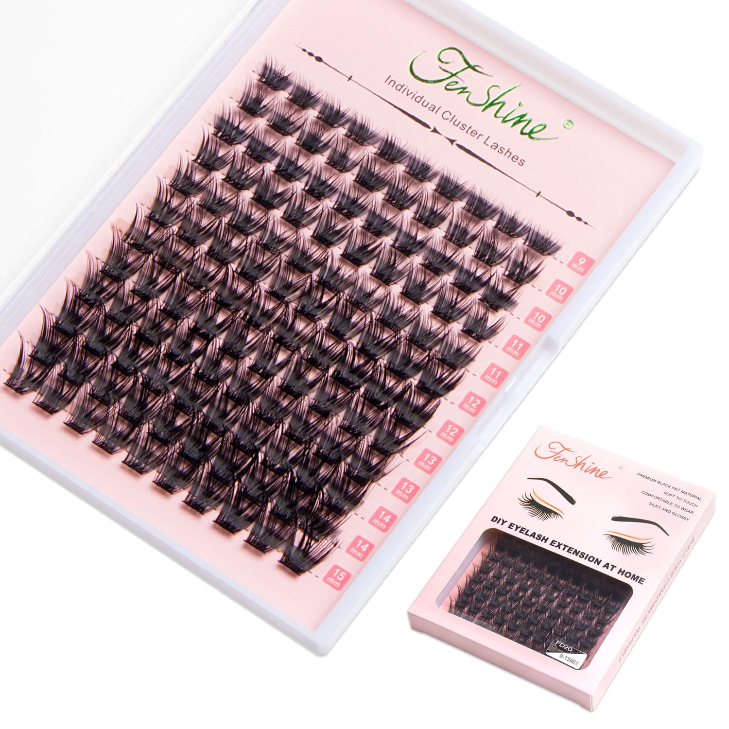Fenshine Cluster Lashes Individual Lashes Wide Stem C/D Curl 9-15mm Length DIY Eyelash Extension Individual Soft False Lashes for Personal Use at Home (Single Box, 9-15mm(120pcs)) — image 1