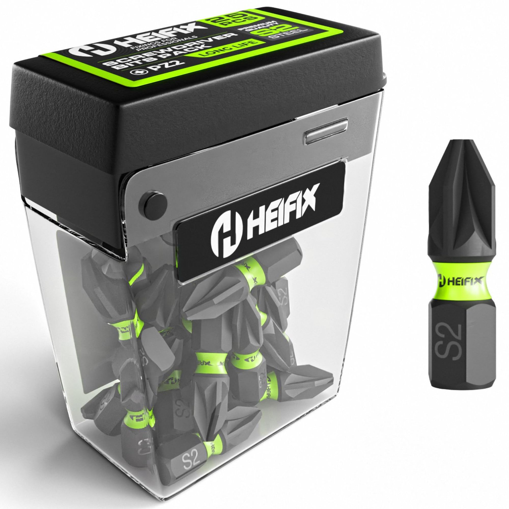 Heifix 25 x 25mm PZ2 Heifix Impact Screwdriver Magnetised Drill Screw Bit Set PZ2 Pozi TicTac Box