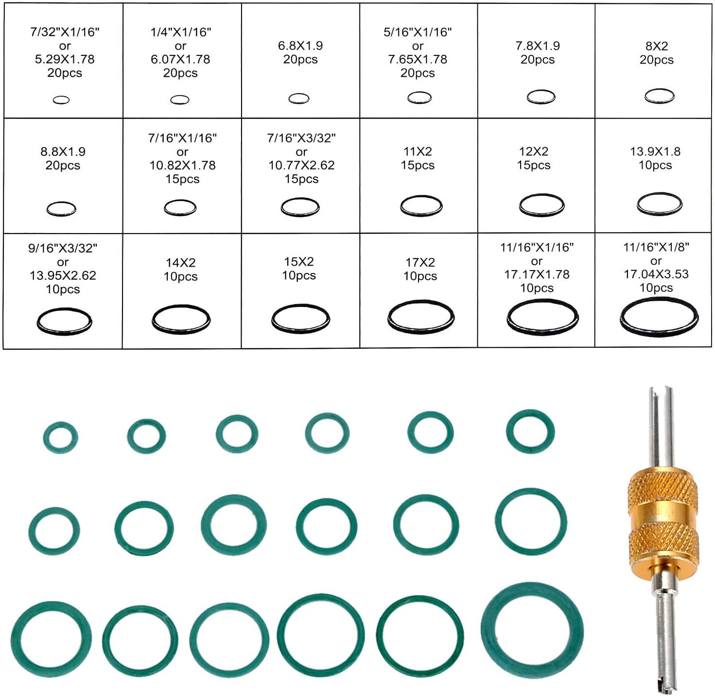 Rubber O Rings Assortment Set 270Pcs,18 Sizes Gasket Washer Seals, for Air Conditioning Car Auto Repair with 1 Valve Core Removal Tool(Green): Automotive