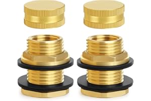 Ceaeso Brass Male Garden Hose Bulkhead Fitting With Plug, 1/2" Female NPT, 3/4" Male GHT (garden Hose Thread), Brass Tank Connector/drain/flush Port Kit For Rain Barrels, Aquariums, Sinks，2 Pack