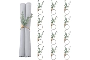 MLURCU Napkin Rings Set of 12, Eucalyptus Napkin Rings Christmas Napkin Rings Green Leaf Napkin Rings Spring Wood Bead Rustic Napkin Rings for Wedding Thanksgiving Easter Table Decoration