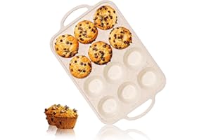 iArtker Silicone Muffin Pan, 12 Cups Muffin Baking Mold With Reinforced Stainless Steel Frame Inside, Nonstick Bakeware Baking Mold Cupcake Molds BPA Free