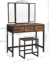 VASAGLE Dressing Table and Stool Set with Triple Fold Mirror RVT02BX view 7