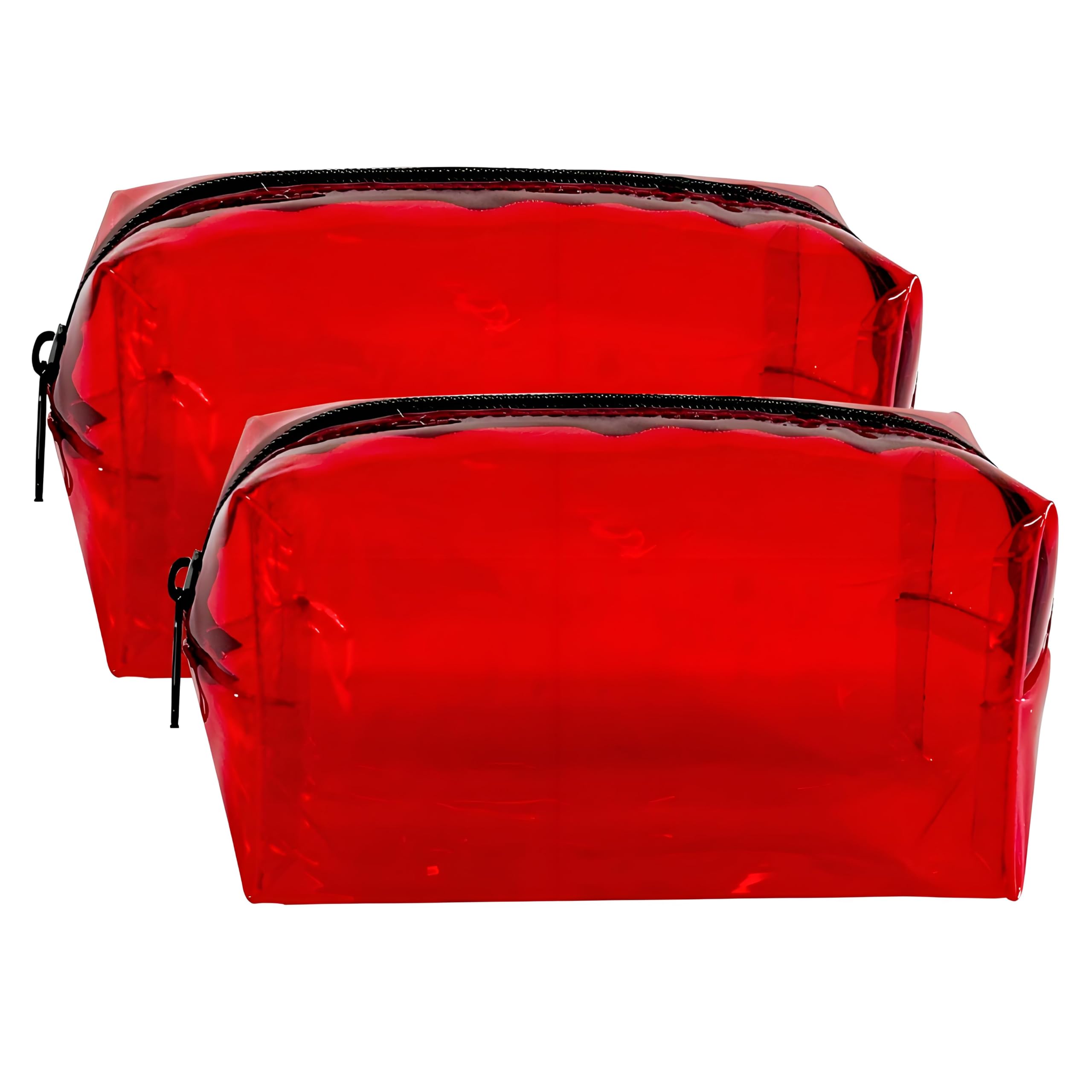 Photo 1 of TotePrint TSA Approved Clear PVC Toiletry Organizer Bag 2Pcs Multipurpose Transparent Pure Colour Travel Makeup Cosmetic Bag for Essentials (red)