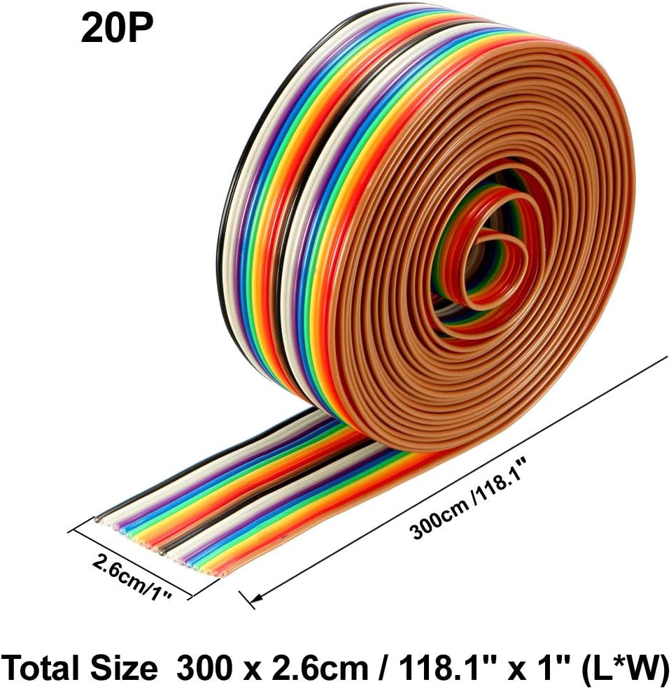 Sourcingmap Flat Ribbon Cable 20P Rainbow IDC Wire 1.27mm Pitch 3 Meters Long, Multicolor, 20P 3 meters - Image 3
