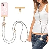 FUAHXYES Crystal Phone Strap Crossbody Rhinestone Anti Theft Layered Strap Crossbody Gold Metal Buckles Cell Phone Neck for Women (White)