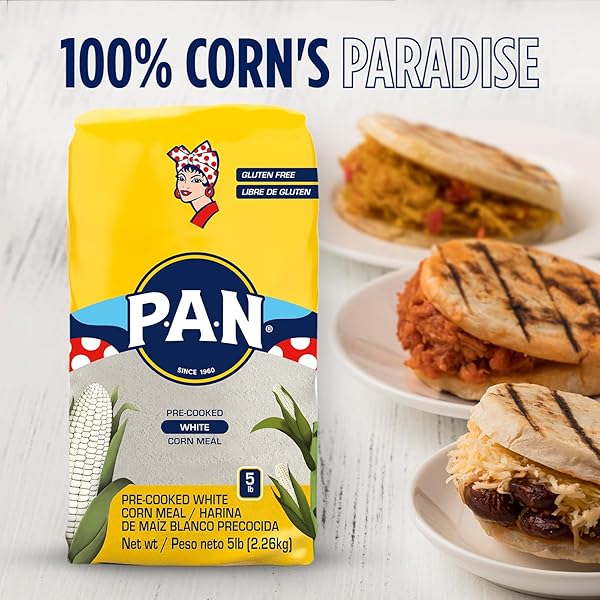 P.A.N. WHITE CORN MEAL – PRE-COOKED GLUTEN FREE AND KOSHER FLOUR FOR AREPAS (5 LB/PACK OF 1)