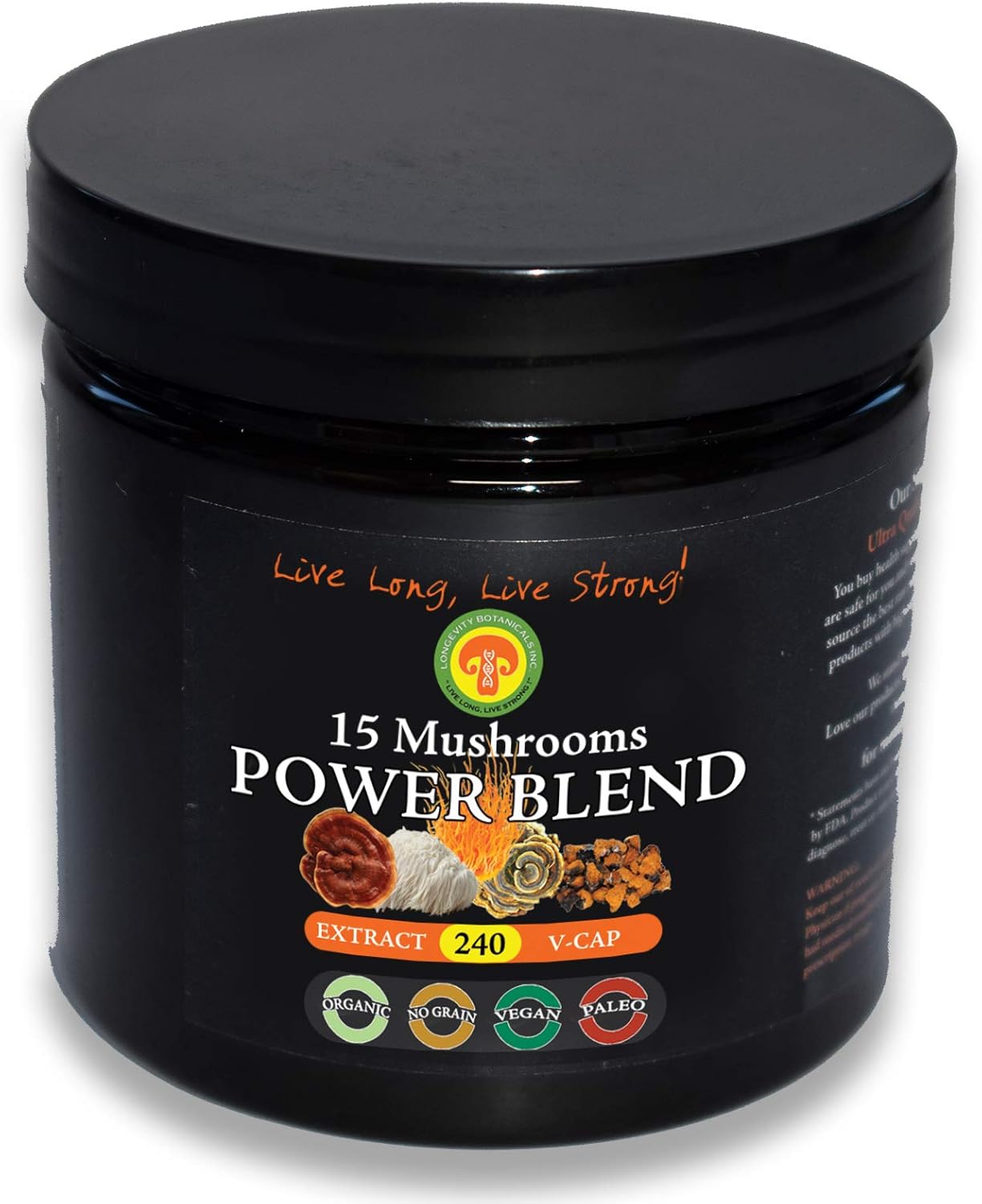 Organic 15 Mushroom Blend Powder Extract, Adult Strength, 240 Capsules