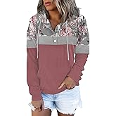 ETCYY Women's Tie Dye Hoodies Tops Long Sleeve Casual Colorblock Button Down Pullover Sweatshirt with Pocket