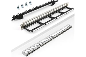 PBAEGAV Patch Panel 24 Port with cat7 STP Keystone Jack【EC Listed】 Front Cable Rack Smart Cable Management for 19 inch Rack Mount Shielded (CAT7 Keystone Jack Shielded)