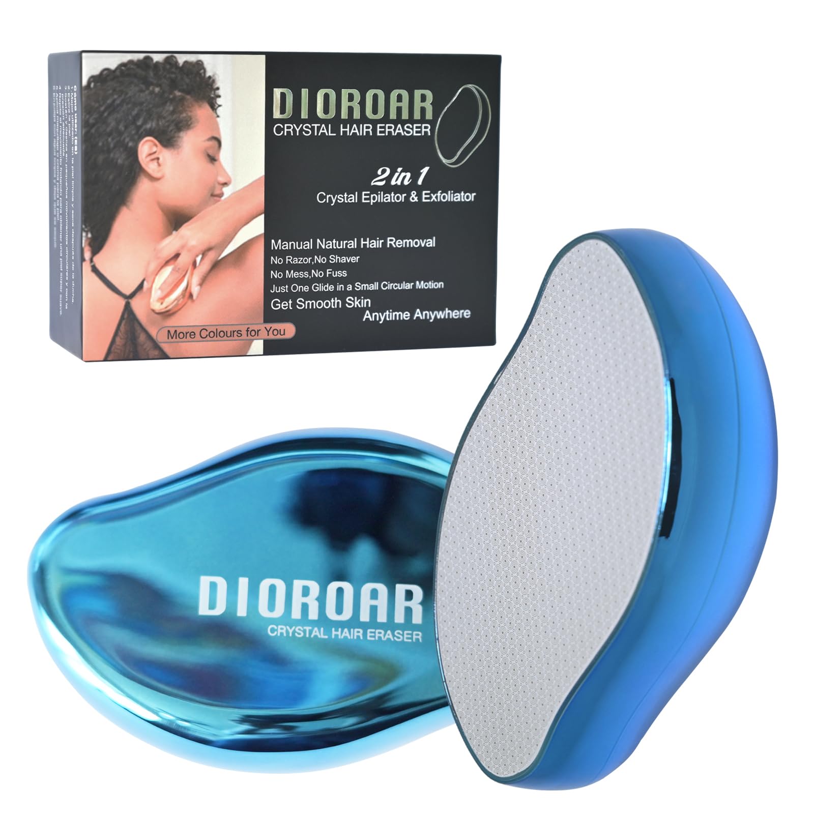 DIOROAR Crystal Hair Removal Device,Upgrade Crystal Hair Remover Stone,Physical Nano Glass Hair Eraser,Painless Epilator and Exfoliator Without Shaver for Soft Silky Skin(Royal Blue)