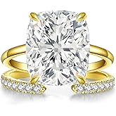 AVECON 3CT/5CT Elongated Cushion Cut Engagement Ring Set for Women, Wedding Promise Cubic Zirconia Band, 14K Gold/White Gold Plated Stackable Adjustable Bridal Half Eternity Open Rings, Size 5-9