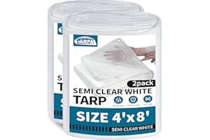 TARPAL 4'x8'（2pack） Semi Clear White Tarp Waterproof Green House Cover with Grommets 7.5mil Clear Poly tarps for Gardening,Farm, Garden,Chicken Coops，Outdoor