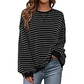 BTFBM Womens Oversized Striped Sweatshirt 2026 Spring Crewneck Long Sleeve Pullover Top Casual Y2K Clothes Workout Shirt